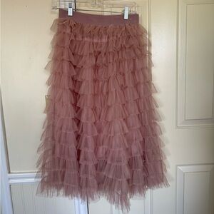 Ruffled Tulle Midi Skirt
